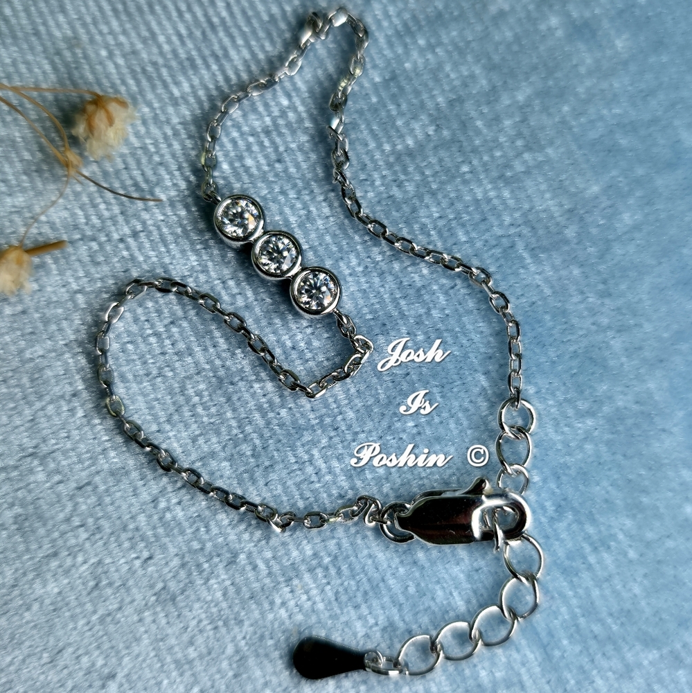 3MM Moissanite bezel set adjustable bracelet in sterling silver
